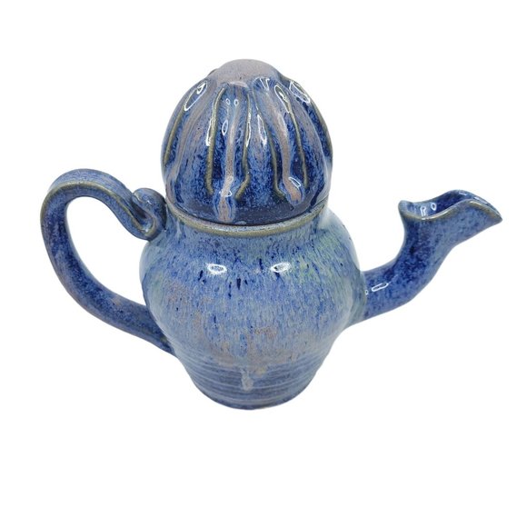 Whimsical Blue Teapot Southern Pottery 24 oz Handmade Boho Artsy Unique Gift - Picture 2 of 12